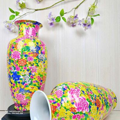 Cặp bình bách hoa men vàng